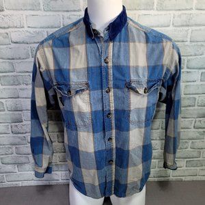 Vintage 90s Unionbay Mens M Blue Plaid Heavy Cotton Button‎ Front Shirt Grunge